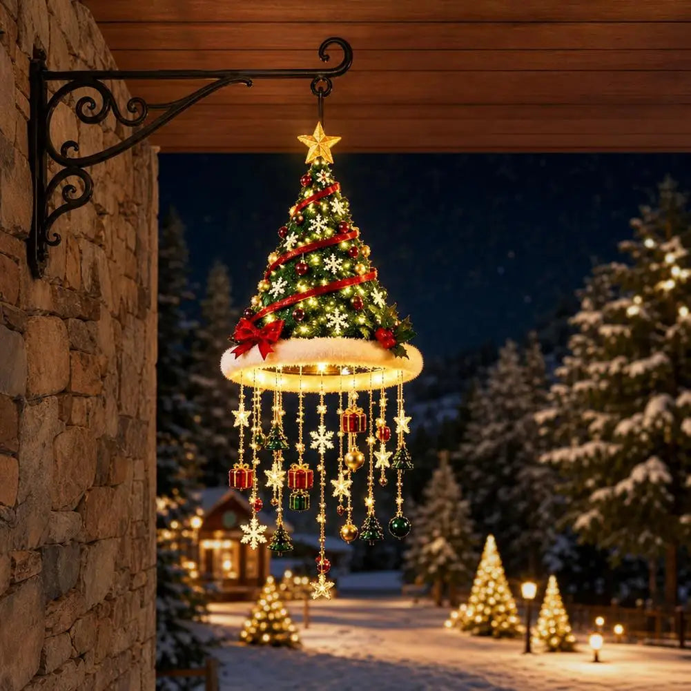 Christmas Santa Hat Hanging Light LED Lamp With Star Tassel Pendants Winter New Year Party Home Wall Ceiling Decor Ornament