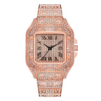 Classic Luxury Business Men's Steel Strap Square Roman Scale Rhinestone Quartz Watch Lesiure Male Wristwatch Relogio Masculino
