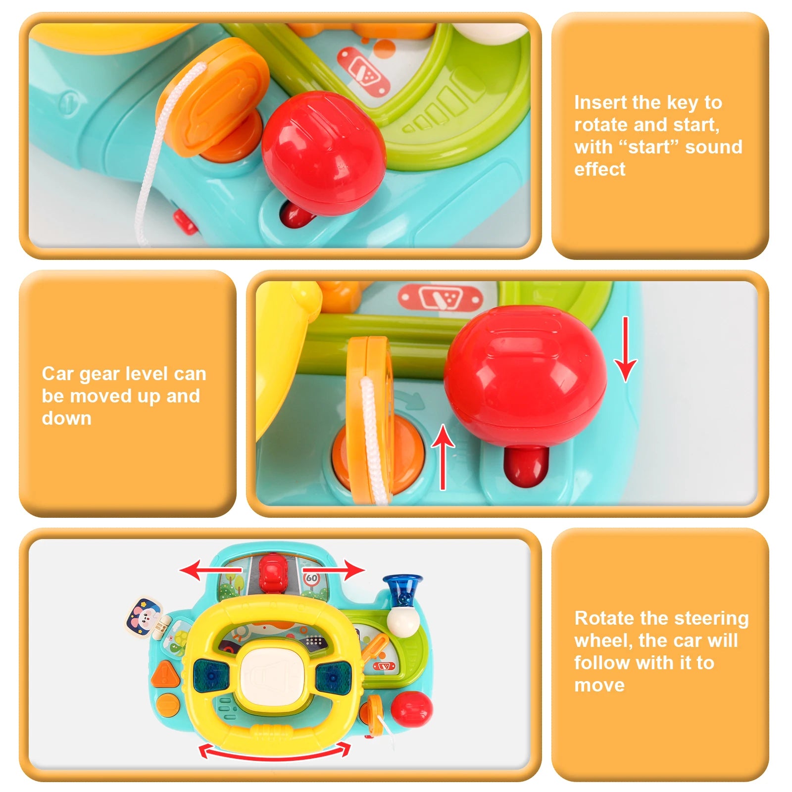 Baby Electric Steering Wheel for Car Seats and Stroller Simulate Driving Vocal Toys for 0-36 Months Toddlers Educational Toys