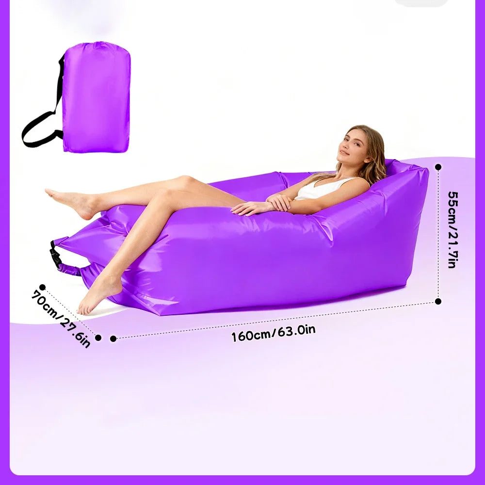 Portable Multicolor Inflatable Lazy Sofa, Fold‑Up Air Sofa Bed for Outdoor Beach Camping Single Size Relax Lounger