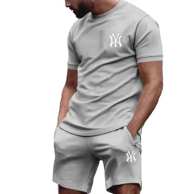 2026 new men's two-piece sportswear short sleeved T-shirt and shorts summer running fitness sportswear