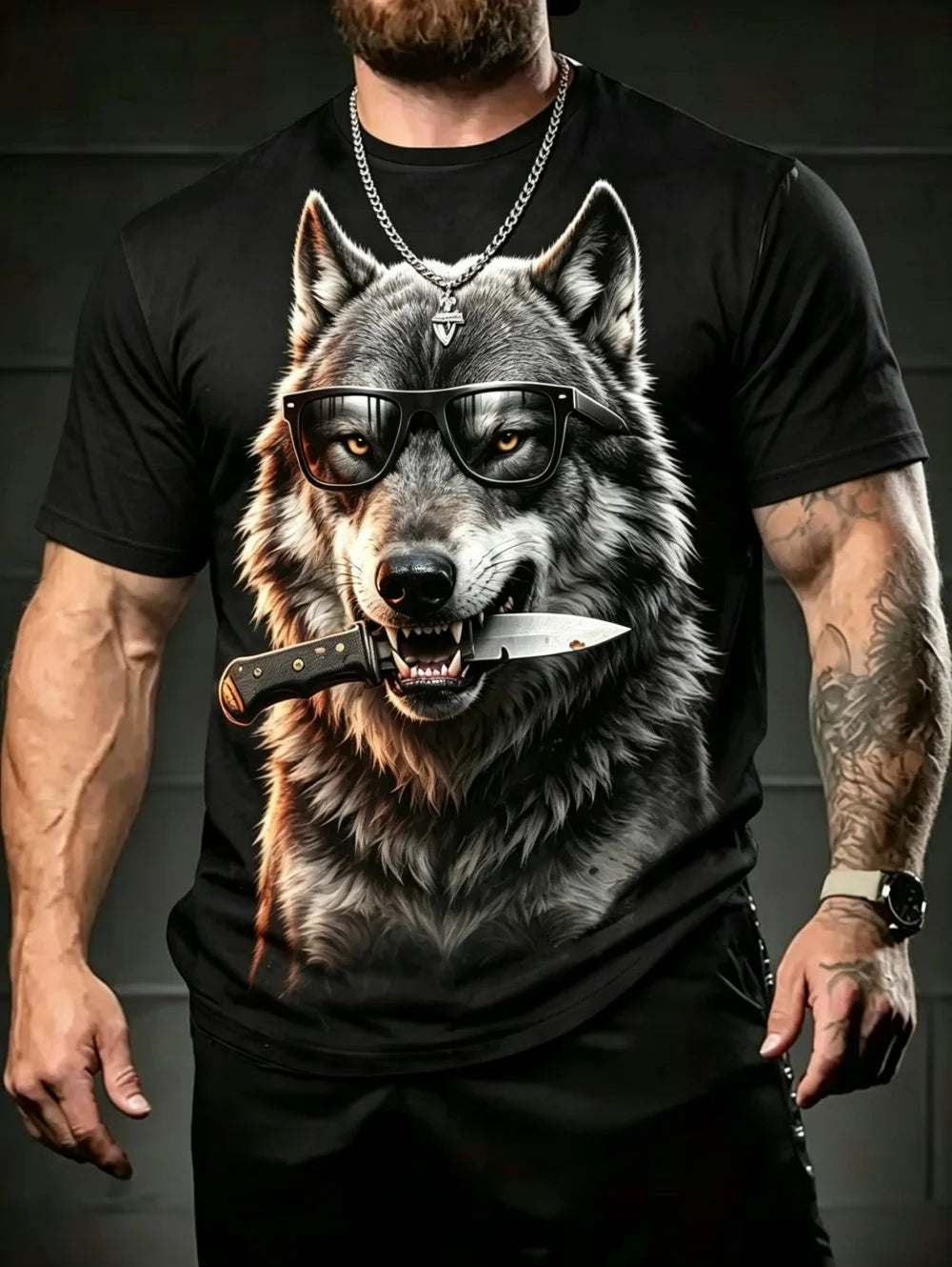 Men 3D Graphics Wolf Print T-Shirts Summer Oversized Causal Tees Fashion Tiger Pattern Fitness Short Sleeve O-Neck Tops Clothing