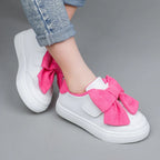 Little Kids Sneakers for Girls 2026 Spring Autumn Fashion White Skate Shoes Girls Casual Shoes with Big Pink Bow-knot Hot Sale