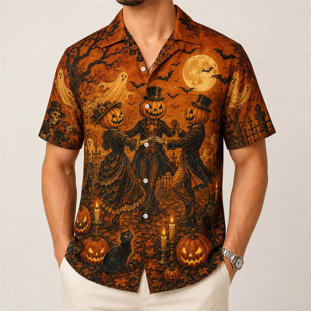Halloween Pumpkin Reaper Shirt For Men 3D Print Jack O Lantern Short Sleeve Shirt Scary Graveyard Horror Party Costume 2026 New