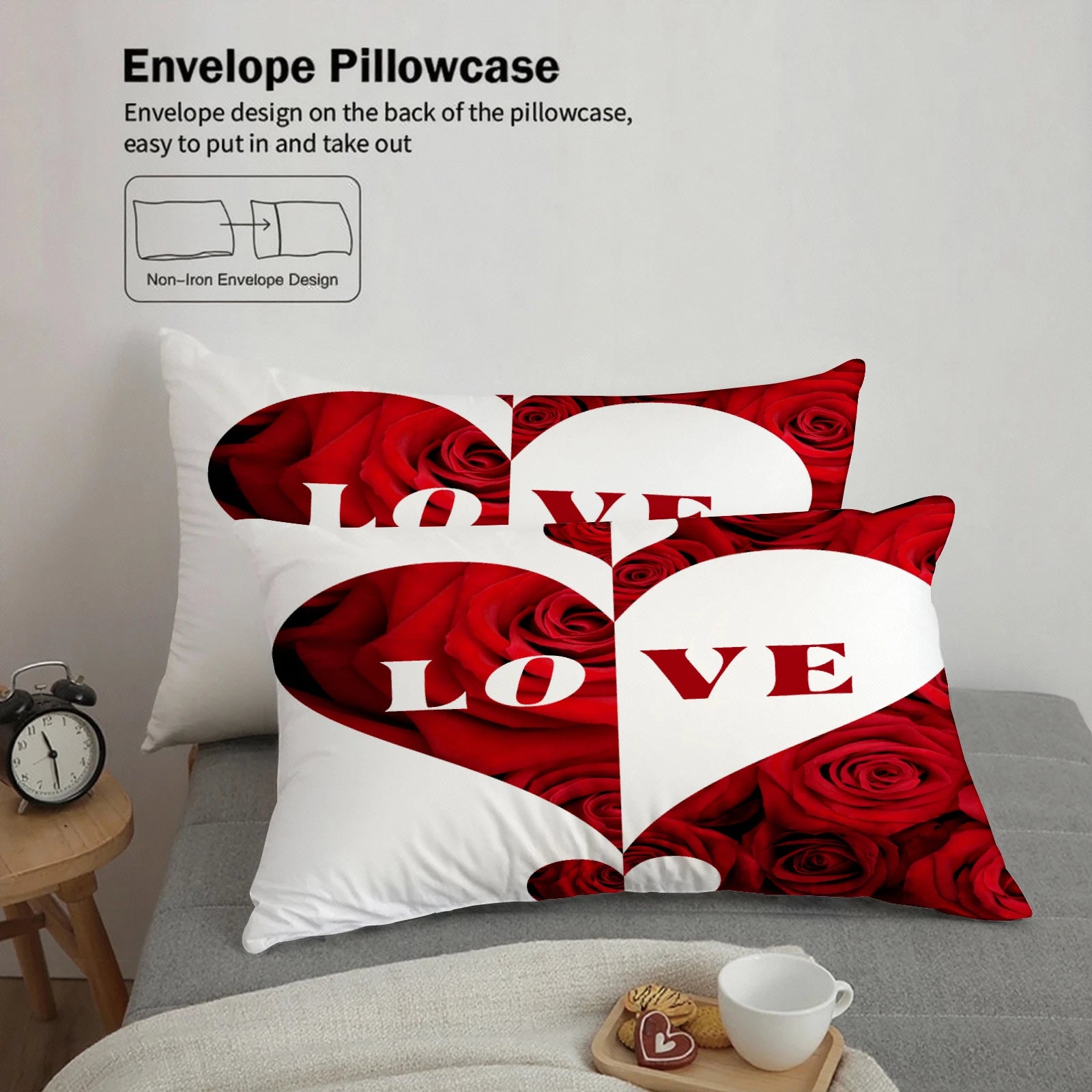 Love Rose Heart Bedding Set Red Romantic Duvet Cover Set With Pillowcases For Couples Wedding Bedroom Twin DoubleQueen King Size