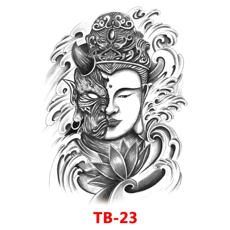 Waterproof Large Full Back Chest Tattoo Big Tattoo Stickers Fish Wolf Tiger Dragon Fairy Temporary Flash Tattoos Cool Men Women