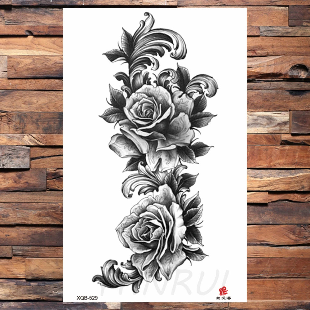 Watercolor Rose Flower Temporary Tattoo For Women Kids Girls Cherry Fake Tattoos Sticker Sexy Lotus Henna Waterproof Tatoo Waist