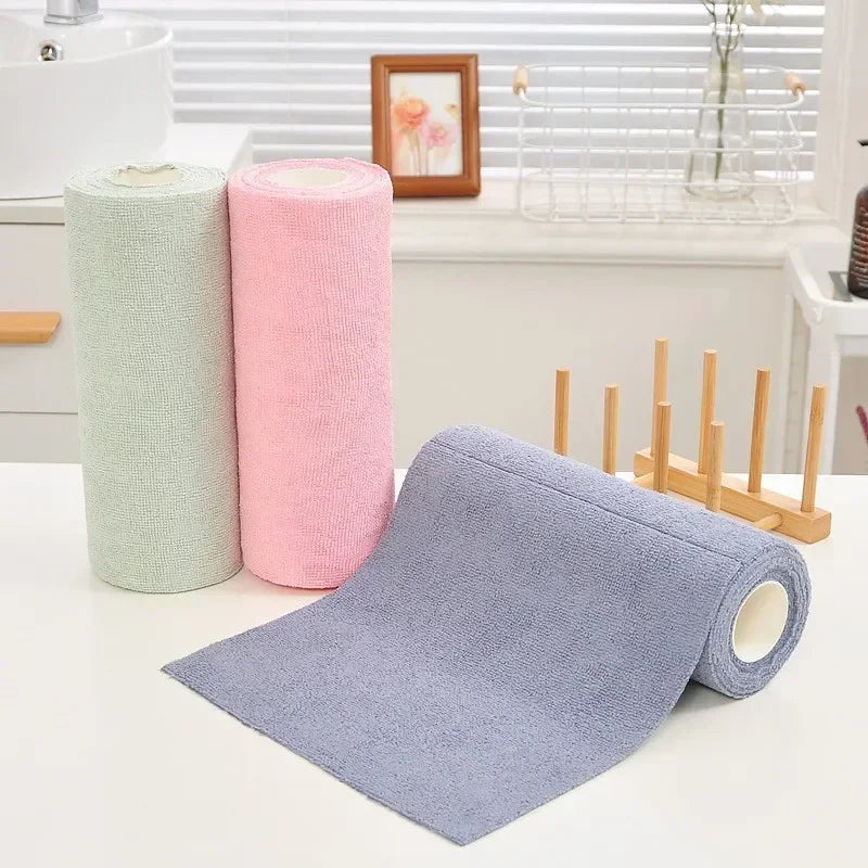 1Roll 20Sheets Reusable Microfiber Cleaning Wipes Household Kitchen Dish Rags Towel Rolls Wash Paper Towel Replacement Lint-Free