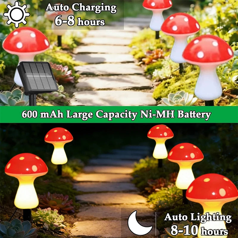 LED Fairy Mushroom Solar Lawn Lights Waterproof 8modes Garden Solar Ground Light String for Courtyard Street Patio Path Decor