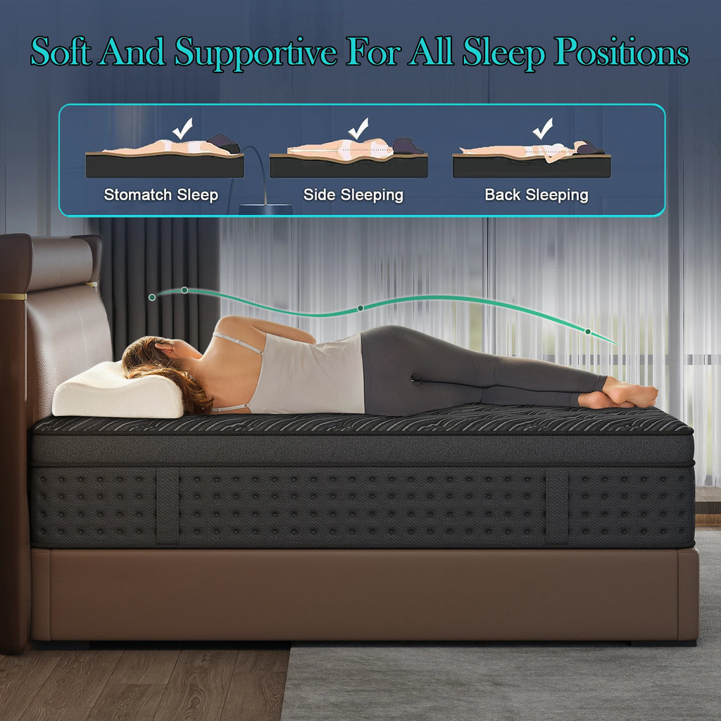 12/14inch Memory Foam Hybrid Mattress With Pocket Springs, Twin, Full, Queen, King, Sizes In A Box, Medium Firm, Mattresses For Support Comfort, Fiberglass-Free Suitable For Home Bedrooms, Hotels And Halls Of Residence