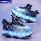 Luminous Roller Skate Shoes with 4 Removable Wheels Glowing LED Sneakers for Kids Boys Girls USB Charging Sports Shoes