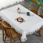 Battilo Lace Embroidery Tablecloth White Floral Rectangle Table Cloth Waterproof Table Cover For Dining Table Wedding Party Home