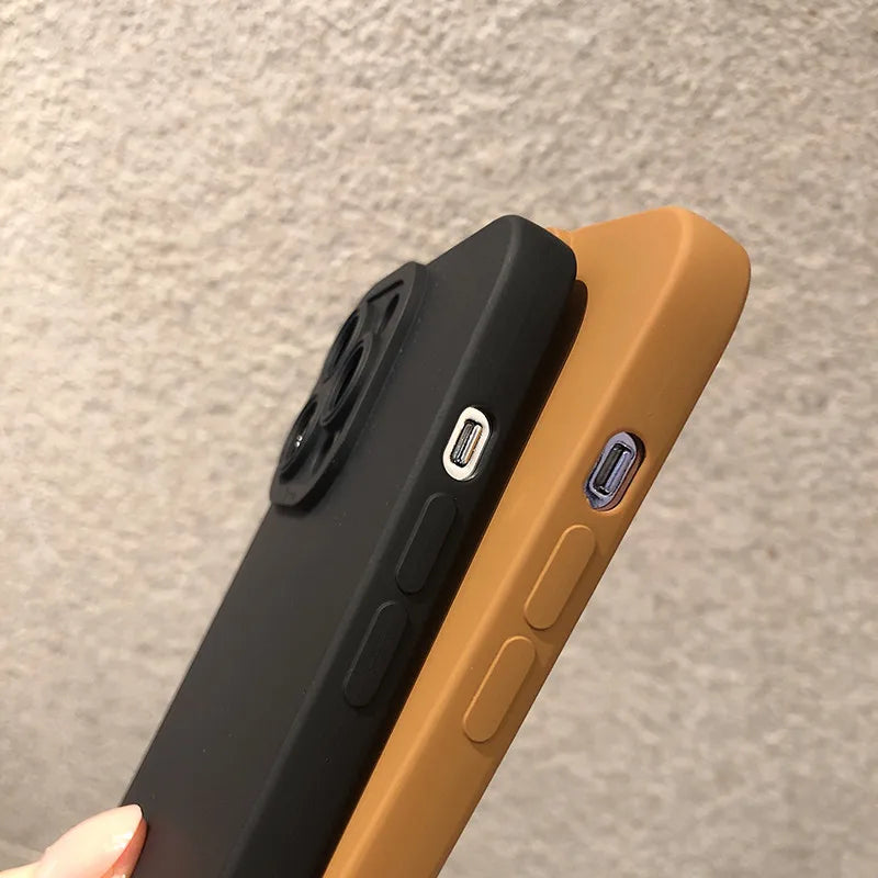 Matte Silicone Soft Phone Case For iPhone16 13 14 15 12 11 Pro Max  XR X XS 8 7 Plus Camera Lens Portector Back Cover