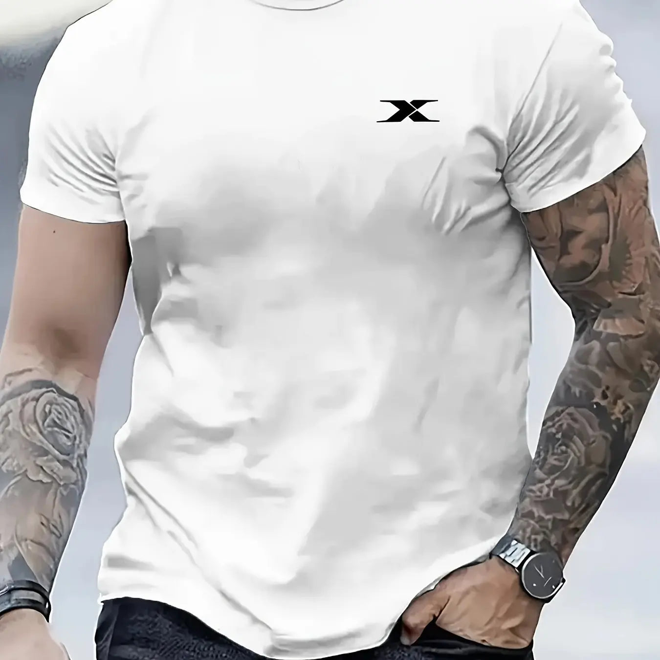 New Summer Men's Fashion T-Shirt with Letter Print, Short Sleeve, Casual Sports Crew Neck, 100% Cotton
