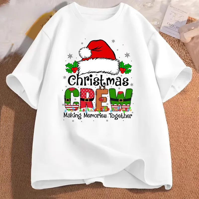Christmas Crew Santa Hat Holly Snowflake Quote Art Print Graphic Womens T Shirt Short Sleeve Crew Neck Casual Ladies Tee Tops