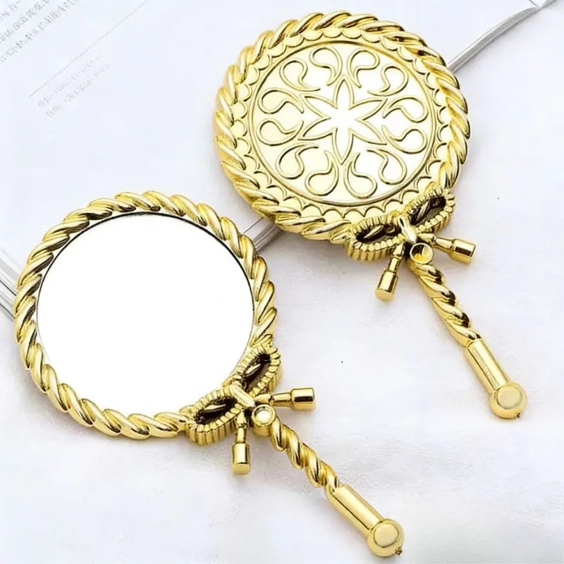 Vintage Handheld Makeup Mirror Round Portable European Twisted Rope Vanity Mirror for Dressing Room Travel Home Decor