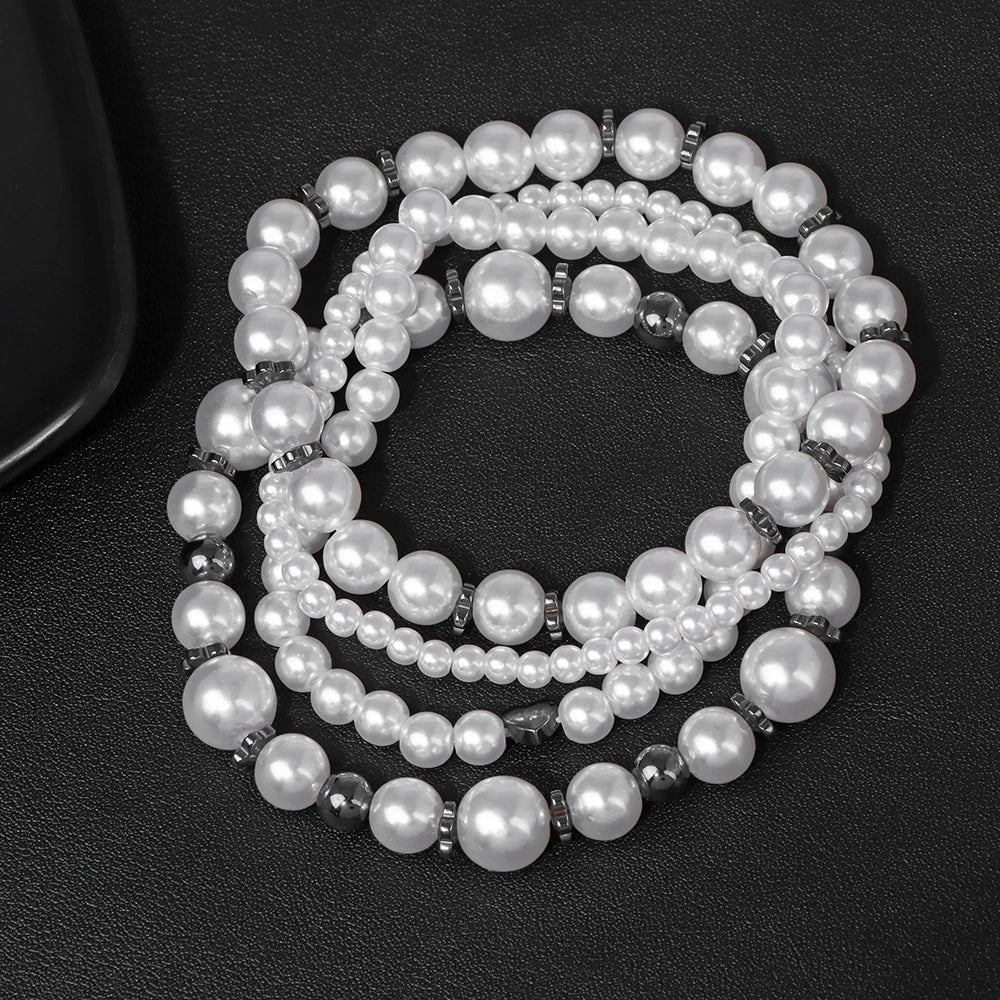 4 Pcs/Set White Pearl Bracelet Set Multilayer Gold Color Beads Bracelet For Women Trendy Imitation Pearl Bangle Luxury Jewelry