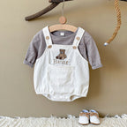 Newborn Baby Boys Girls Clothes Sleeveless Romper Bear Embroidery Loose Shoulder Strap Triangle Jumpsuit Casual Overalls Autumn