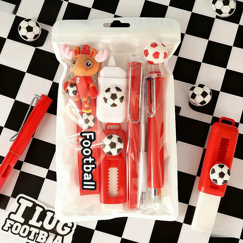 Soccer Sport Stationery Kit Cute Football Themed School Supplies Set With Pens Eraser Correction Tape Keychain Gift For Boys Tee