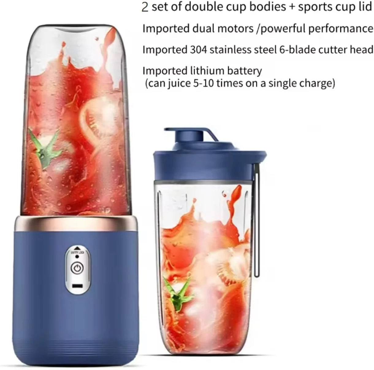 2-Cup Electric Juicer Blender Mixer Mini Wireless Portable Home USB Rechargeable 6-Blade Gift Juice Cup Multifunctional Juicer, Juice Cup, Kitchen Accessories, Christmas Gift, Halloween Gift