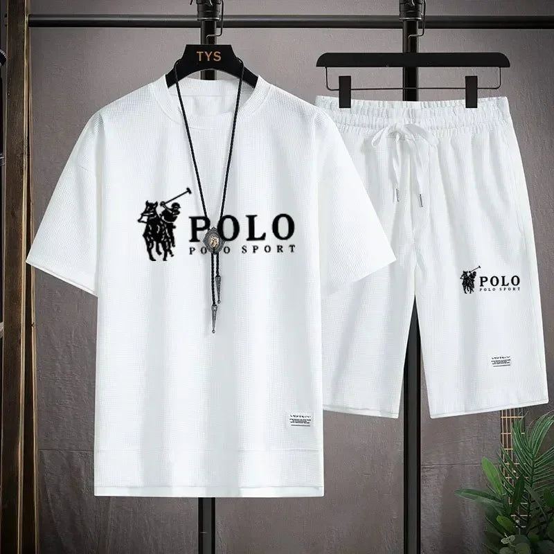 2026 Summer Men's 2-Piece Set, Breathable Short Sleeve T-shirt & Sports Shorts, Fashionable Fitness & Jogging Outfit