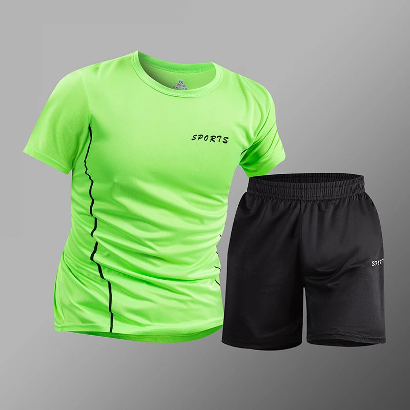 Men's Sportswear Ice Silk Quick Dry Fitness Running T-Shirts Sets Short Sleeve Training Shorts Sets 2 Piece Set Tracksuits Men