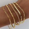 6Pcs Minimalist Gold Color Ankle Chain Bracelet Set for Women Men Bohemian Retro Thick Twist Cuban Bracelets Trendy Jewelry Gift