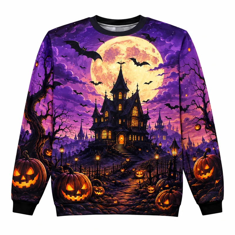 2026 New Pumpkin Skeleton Graphic Halloween Sweatshirts Fashion Holiday Wear Unisex Crew Neck Sweater Loose Streetwear Pullovers