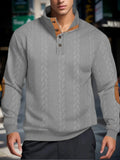 Men’s Knitted Jacquard Sweaters Button Stand-up Collar Warm Pullover Sweaters Outdoor Casual Men's Long-sleeved Sweatshirt