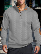Men’s Knitted Jacquard Sweaters Button Stand-up Collar Warm Pullover Sweaters Outdoor Casual Men's Long-sleeved Sweatshirt