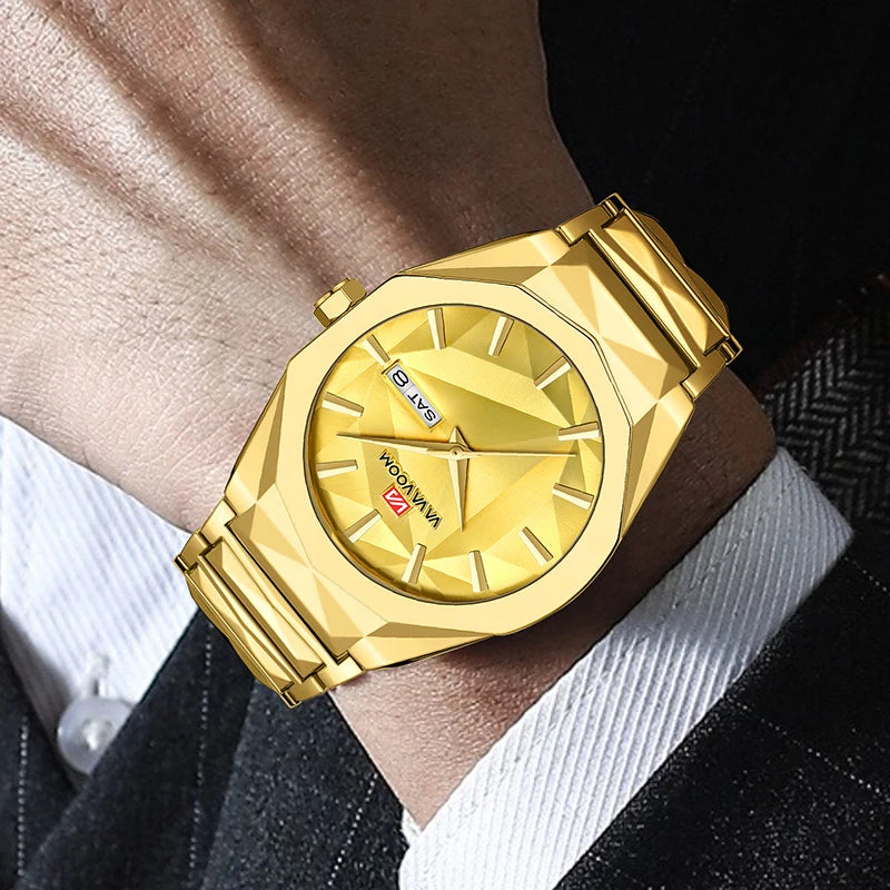 Men's Watch Business And Leisure Dual Calendar Waterproof Stainless Steel Strap Color Changing Dial Quartz Watch Clock Gift