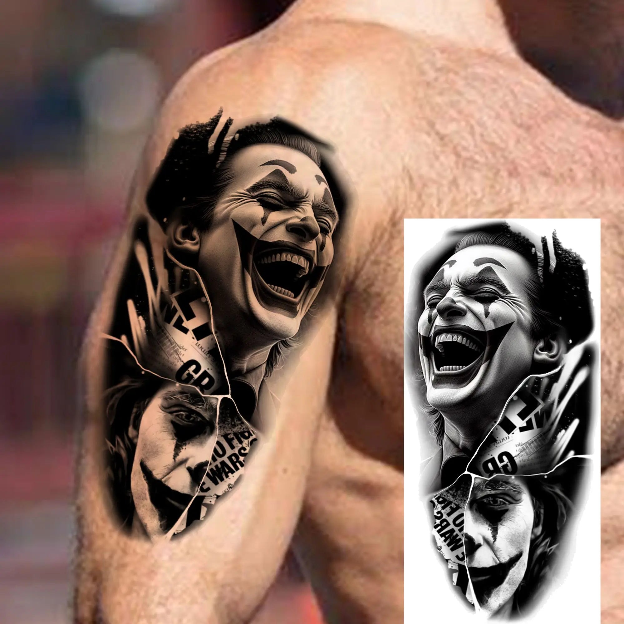1 Sheet Joker Bad Guy Gangster Temporary Tattoos For Men Women Realistic Fake Tattoos Waterproof Long Lasting Arm Tatoo Stickers