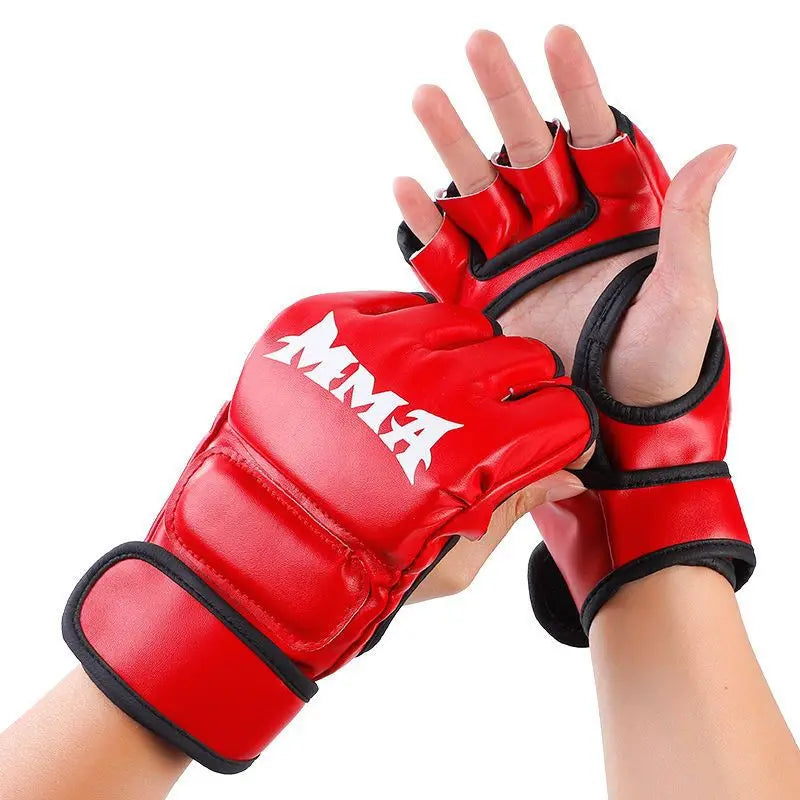 1 Pair of Pu Boxing Gloves Mma Gloves Half Finger Sandbag Taekwondo Muay Thai Gloves Professional Boxing Training Equipment