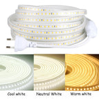LED Strips Light 220V SMD2835 IP67 Waterproof Flexible Rope Lamp 120Leds/M High Brightness Outdoor Indoor Tape Decor EU Plug