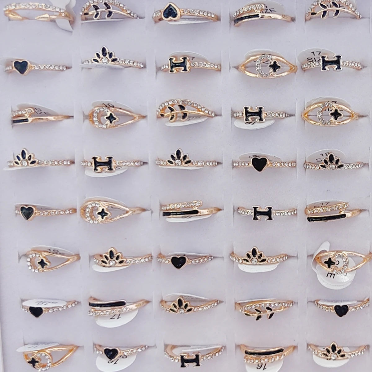 10pcs/Lot Wholesale Crystal Rhinestone Rings For Women Mix Style Gold Silver Plated Alloy Finger Rings Wedding Party Gifts
