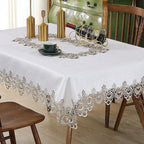 Battilo Lace Embroidery Tablecloth White Floral Rectangle Table Cloth Waterproof Table Cover For Dining Table Wedding Party Home