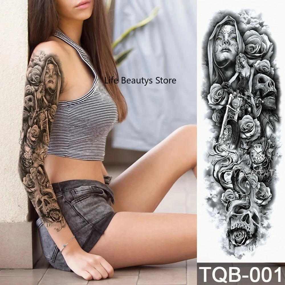 Large Full Arm Sleeve  Waterproof Temporary Tattoo Sticker Tribal Totem Skull Bird Wolf Tiger Fake Tatoo Body Art Men Women