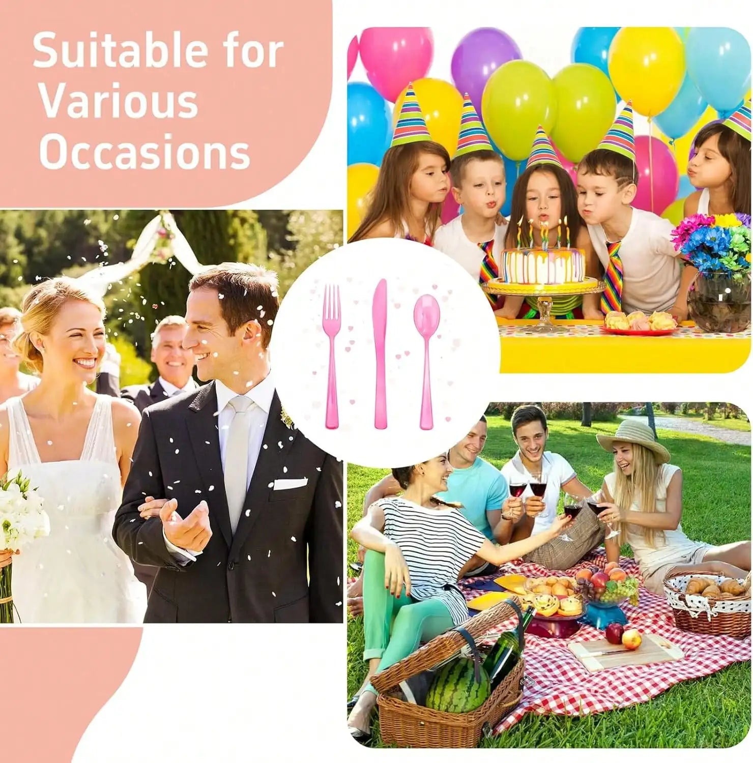 30 Pieces Graduation Light Pink Plastic Silverware Heavy Duty Plastic Cutlery Set Heavyweight Disposable Flatware Includes Spoons Forks Knifes for Birthday Party Prom Night Wedding Dinner