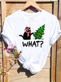 Merry Christmas New Year Holiday Graphic T Tee Fashion Cat Tree Lovely 90s Cute Harajuku Kawaii T-shirt Women's Y2K Clothing