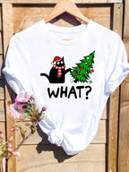 Merry Christmas New Year Holiday Graphic T Tee Fashion Cat Tree Lovely 90s Cute Harajuku Kawaii T-shirt Women's Y2K Clothing