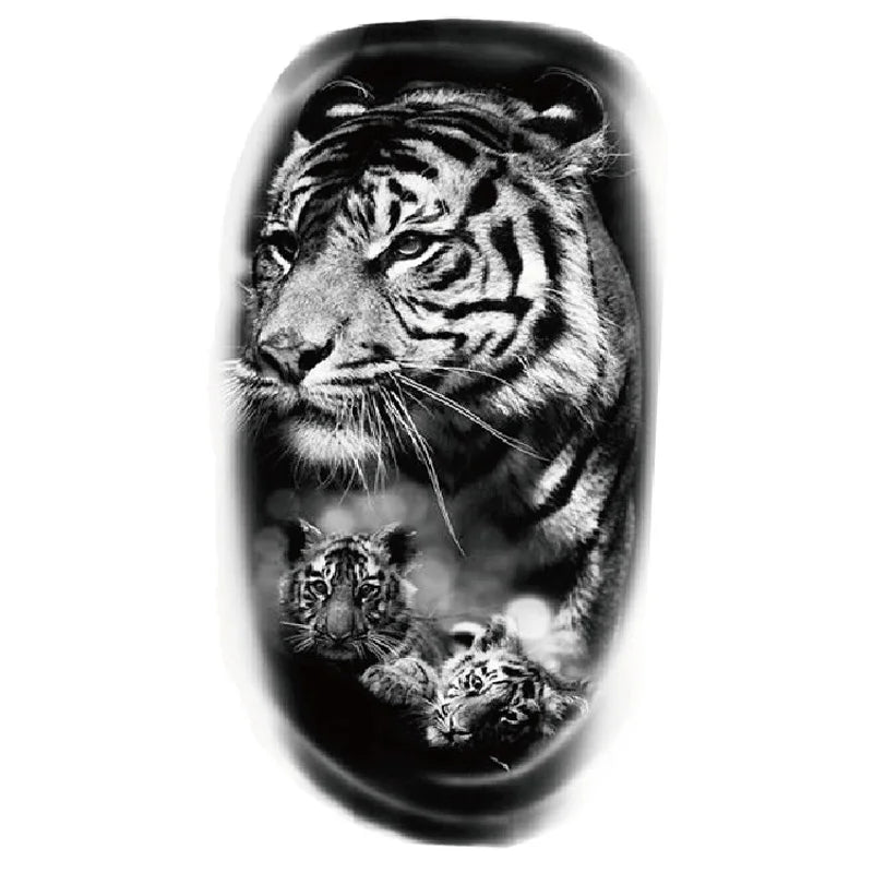 Waterproof Temporary Tattoo Sticker Forest Big Tiger Lion Wolf King Body Arm Hand Cool Art Black Animal Men Women Fake Tattoos