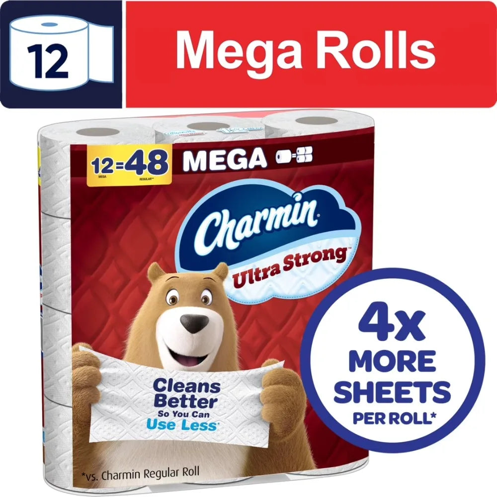 Ultra Strong Toilet Paper 12 Mega Rolls 220 Sheets Per Roll Big Discount Cost Effective Bathroom Tissue