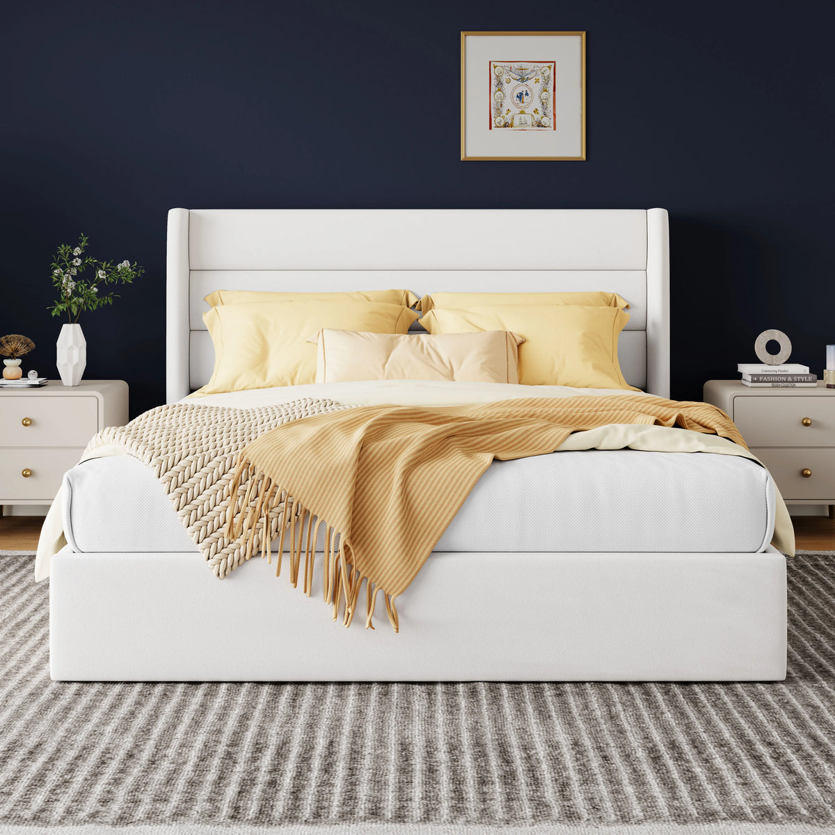 HOOMIC Lift Up Storage Bed with Wingback Headboard/Heavy-Duty Hydraulic Bed/Large Underneath Storage Allewie