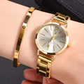 2PCs Set Fashion Women Elagant Watch Bracelet Casual Simple Steel Strap Quartz Watch Love Bracelet Temperament Wearing Style