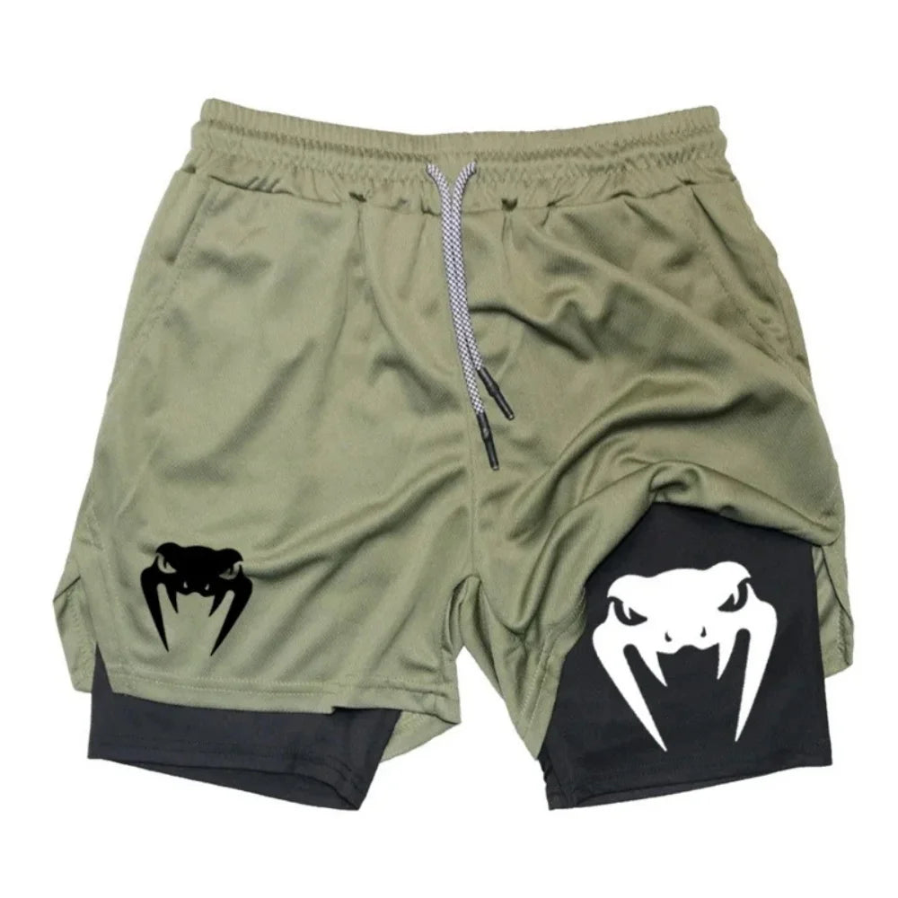 Men's 2026 anime double-layer two-piece set breathable quick drying sweat absorbing sports shorts gym jogging pants