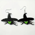 1 Pair of Witch Hat Earrings - Black with Sparkling Stars & Green Accents, Perfect for Halloween & Daily Wear