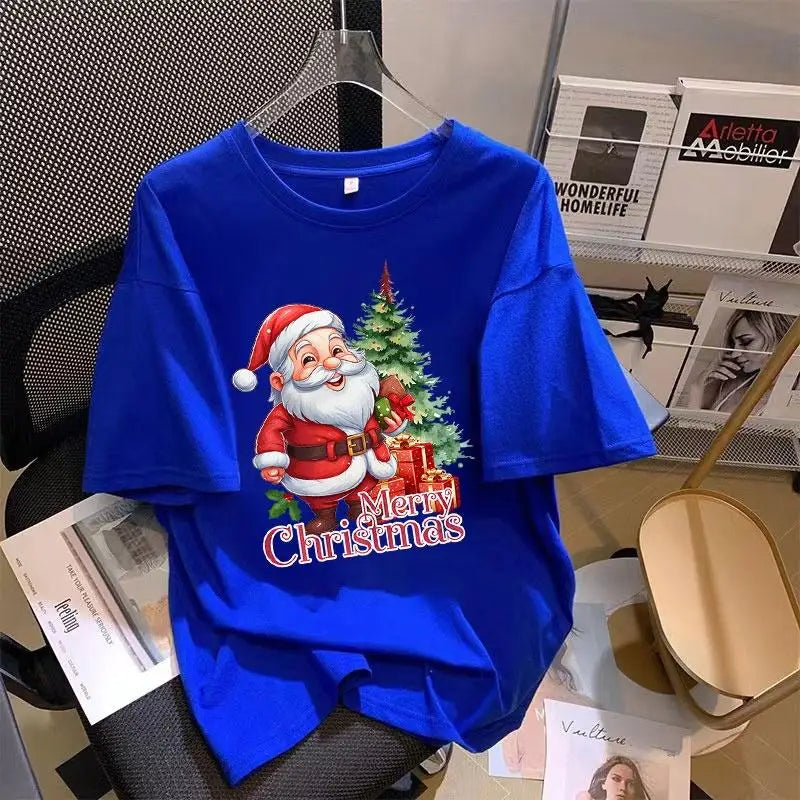 2024 New Year T-shirt Women Christmas Clothes Oversize Loose Short-sleeved Casual Woman tshirt Summer Plus Size Round Neck