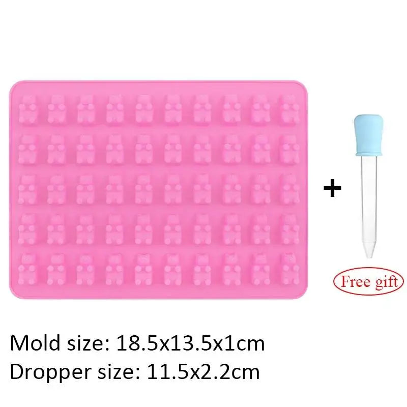 50 Grids Gummy Bear Mold Silicone Cute Bear Jelly Mould with Dropper Candy Chocolate Fondant Moulds DIY Baking Decoration Tools