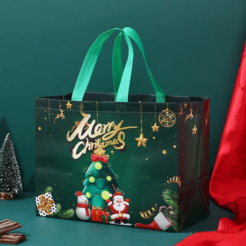 New Year Christmas Non-Woven Fabric Tote Bags Candy Gift Packaging Santa Claus Kid Holiday Happy Year Party Favors Gift Bag 2024