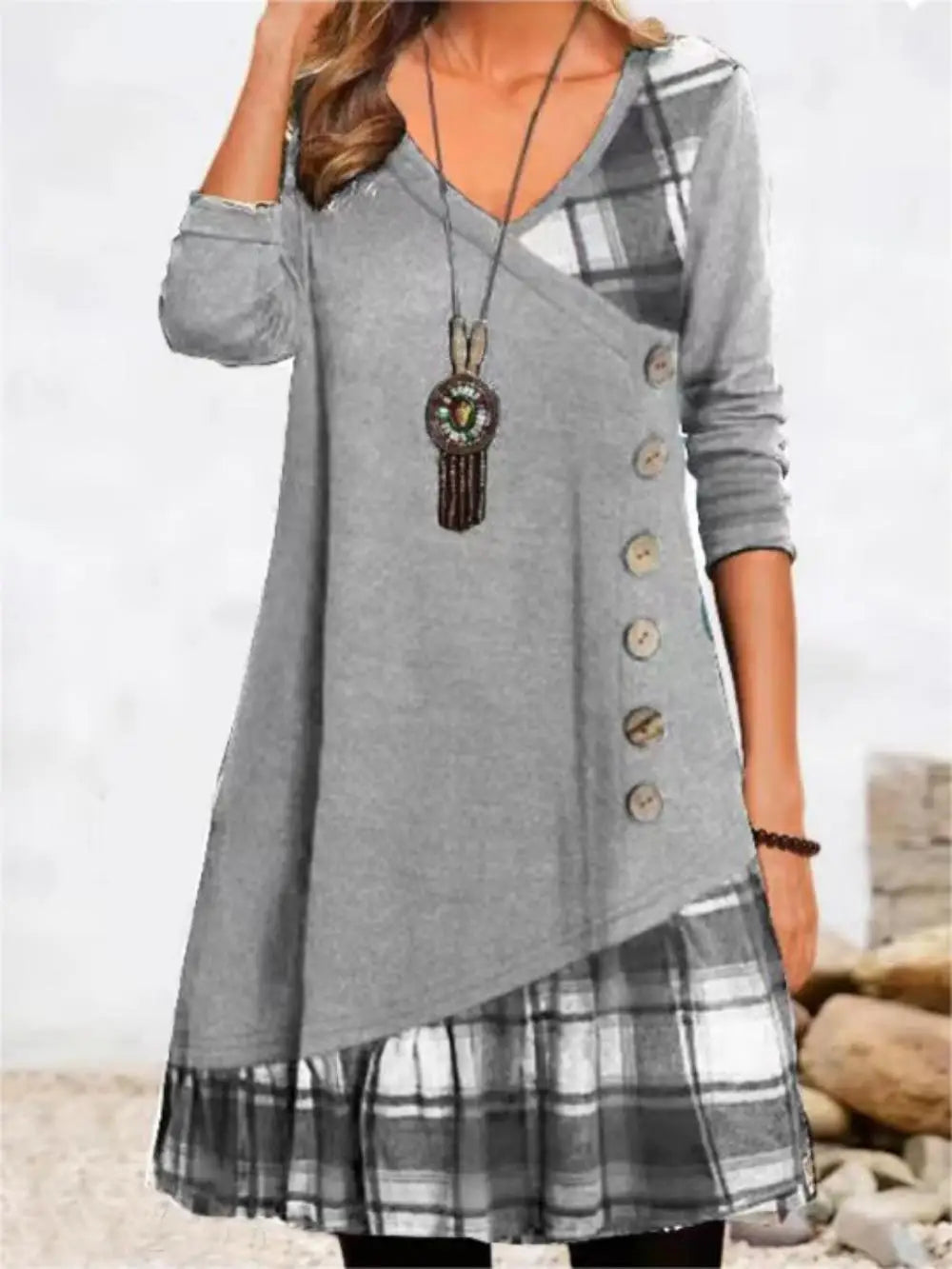Dresses for Women, European and American Autumn and Winter Elegant Everyday Loose Party Dress with Buttons and Long Sleeves